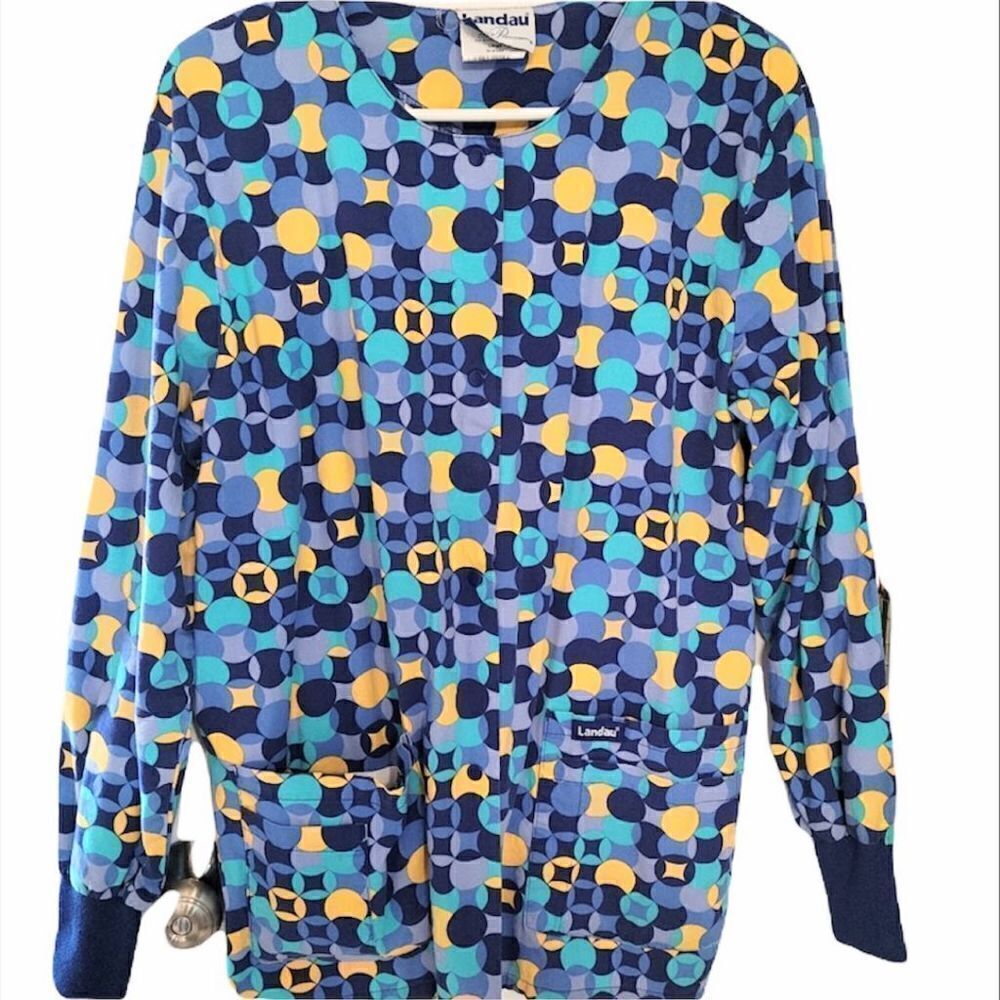 LANDAU Scrub Jacket Lab Coat Pockets Snap Closure Small